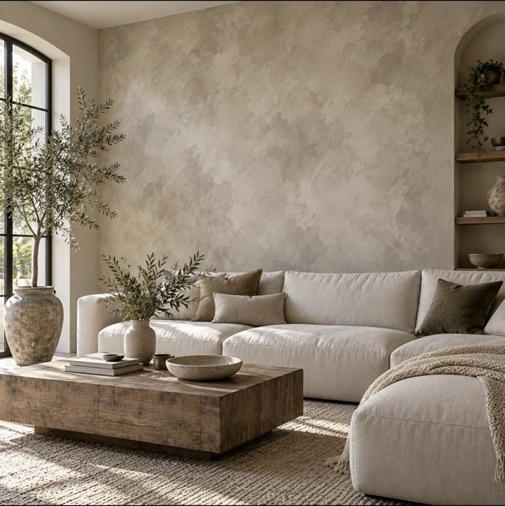 Light textured decorative finish in a living room