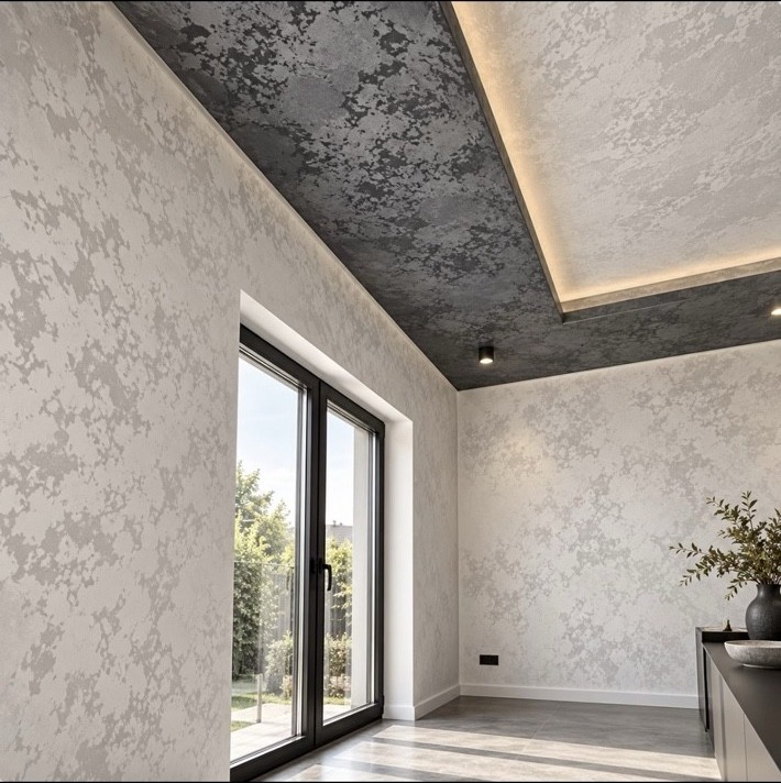 Grey decorative wall and ceiling finish